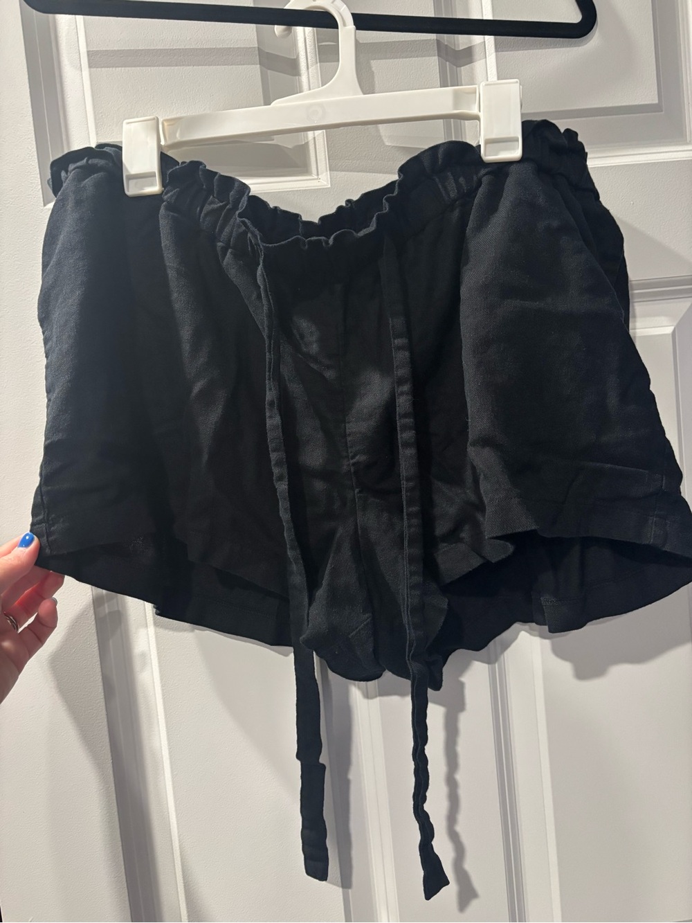 Isabel Maternity Paperbag Tie Front Black Pull On Shorts - XL